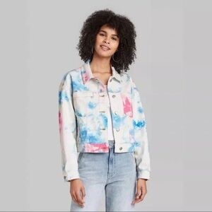 WILD FABLE | Pink and Blue Jean Jacket with Full-Length Sleeves